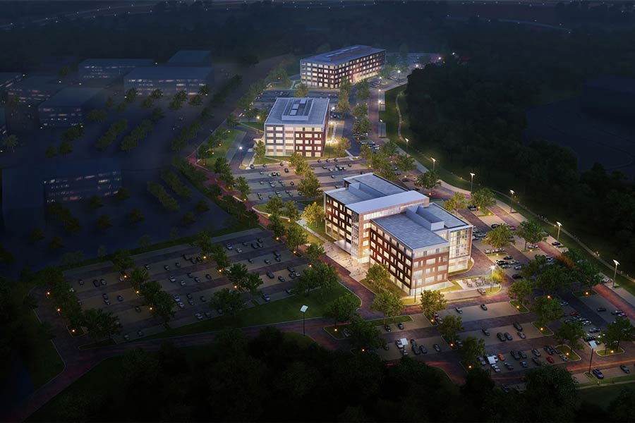 Southpoint II building campus exterior at night rendering